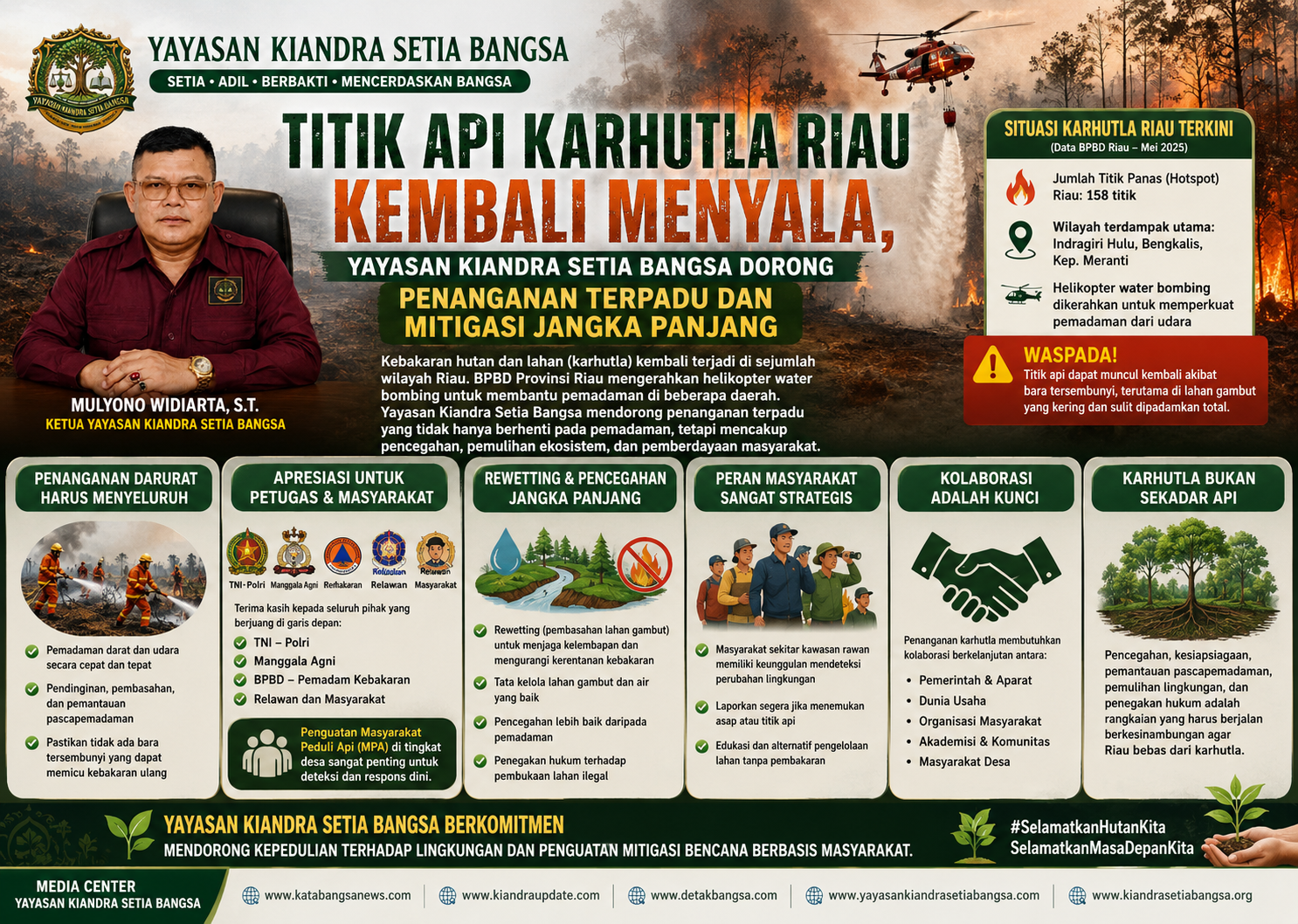 Titik Api Karhutla Riau Kembali Menyala, Yayasan Kiandra Setia Bangsa Dorong Penanganan Terpadu dan Mitigasi Jangka Panjang