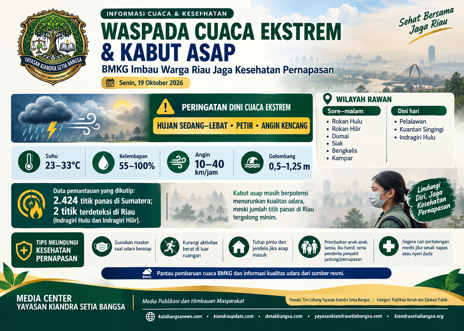 Waspada Cuaca Ekstrem dan Kabut Asap, BMKG Imbau Warga Riau Jaga Kesehatan Pernapasan